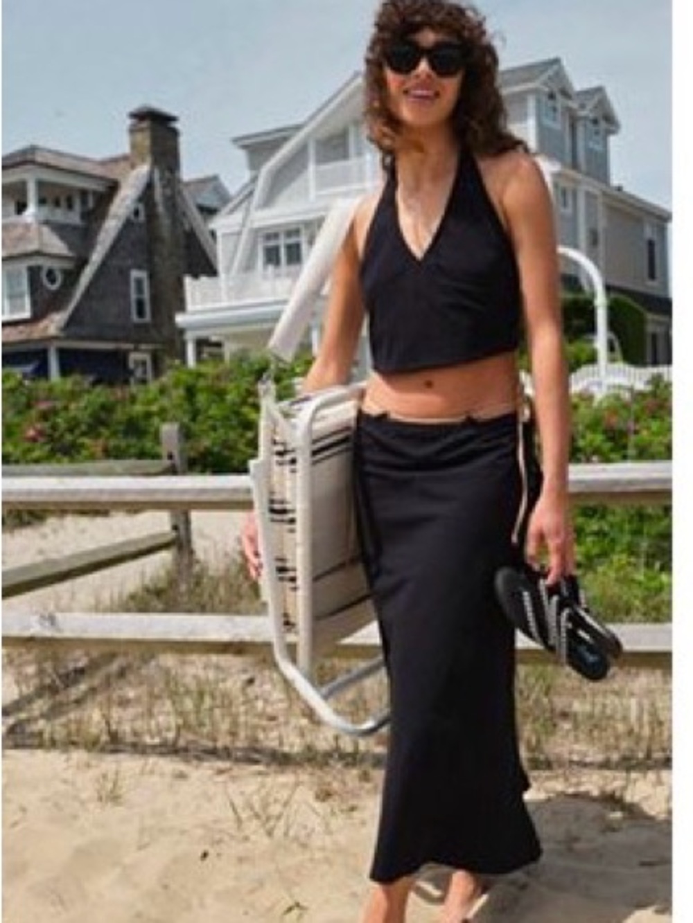 Free People Black Cropped Halter Top and Maxi Skirt Set